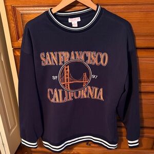 Men’s Theory Navy Crewneck with White Trim and Orange Graphic sweatshirt